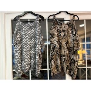 Lot of 2 EUC COOL CHANGE OS Kimono Bohemian Cold Shoulder Multicolor Tunic Top